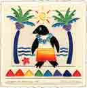 penquin in paradise embossed beach and embossed seashore art and beach and seashore gifts, beach and seashore paintings and embossed beach and embossed seashore prints by artists Jane Billman and Gregg Billman