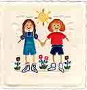 sisters young embossed family and friends art for kids and children, embossed family and friends gifts for babies and nurseries, paintings for baby and child and fine art prints for child, baby and nursery by artists Jane Billman and Gregg Billman