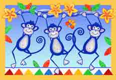 three little monkeys animal art for kids and children, animal gifts for babies and nurseries, animal paintings for baby and child, pictures for nursery and kids and fine art prints for child, baby and nursery by artists Jane Billman and Gregg Billman